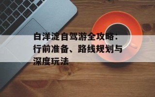 白洋淀自驾游全攻略：行前准备、路线规划与深度玩法