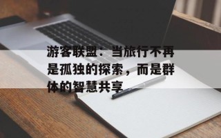 游客联盟：当旅行不再是孤独的探索，而是群体的智慧共享