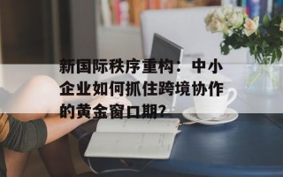 新国际秩序重构：中小企业如何抓住跨境协作的黄金窗口期？