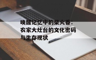 唤醒记忆中的柴火香：农家大灶台的文化密码与生存现状