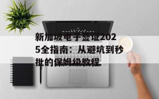 新加坡电子签证2025全指南：从避坑到秒批的保姆级教程