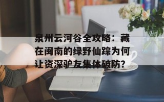 泉州云河谷全攻略：藏在闽南的绿野仙踪为何让资深驴友集体破防？
