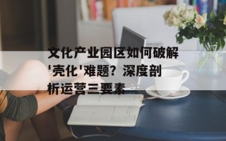文化产业园区如何破解'壳化'难题？深度剖析运营三要素