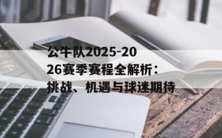 公牛队2025-2026赛季赛程全解析：挑战、机遇与球迷期待