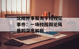 沈阳外事服务学校校花事件：一场校园舆论风暴的深度解析